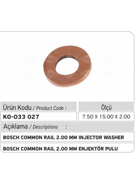 Шайба форсунки BOSCH COMMON RAIL 2.00 MM